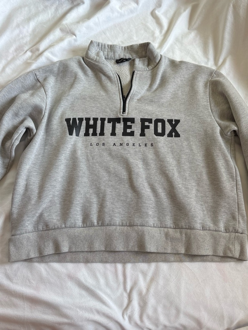 White Fox Boutique Gray Quarter-Zip Logo Pullover